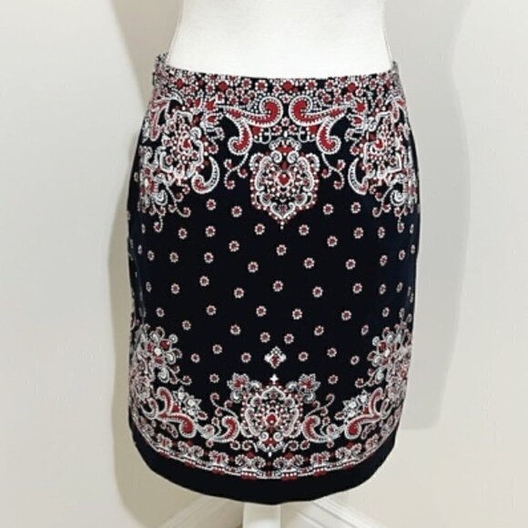 Talbots A-Line Skirt Red White Blue Paisley Stretch - Picture 3 of 5